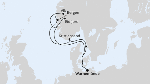 Routenverlauf Norwegens Fjorde ab Warnemünde 1