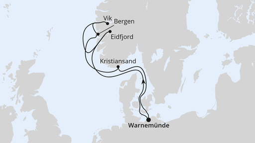 Routenverlauf Norwegens Fjorde ab Warnemünde 1