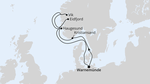 Routenverlauf Norwegens Fjorde ab Warnemünde