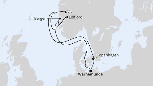 Routenverlauf Norwegens Fjorde ab Warnemünde