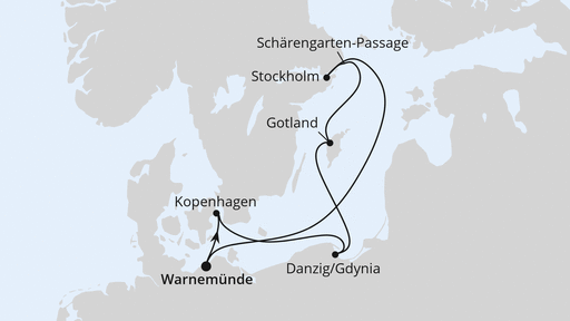 Routenverlauf Schweden, Polen & Dänemark ab Warnemünde