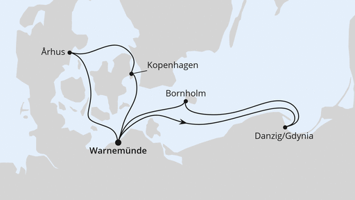 Routenverlauf Polen & Dänemark ab Warnemünde