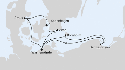 Routenverlauf Schweden, Polen & Dänemark ab Warnemünde 2