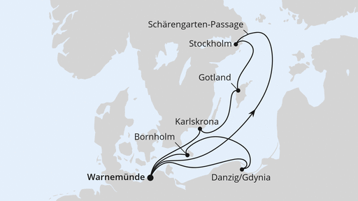 Routengrafik Schweden mit Danzig &amp; Bornholm ab Warnemünde
