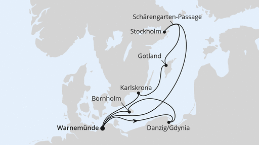 Routenverlauf Schweden mit Danzig & Bornholm ab Warnemünde