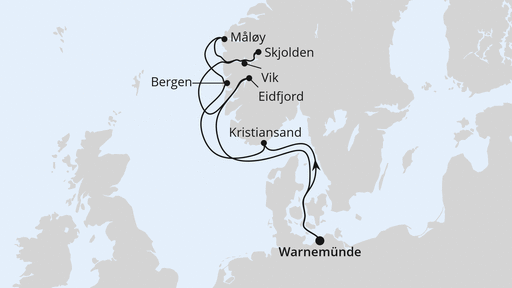 Routenverlauf Norwegens Fjorde ab Warnemünde 1