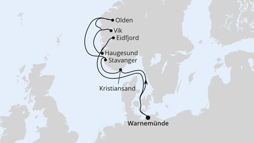 Routenverlauf Norwegens Fjorde ab Warnemünde 2