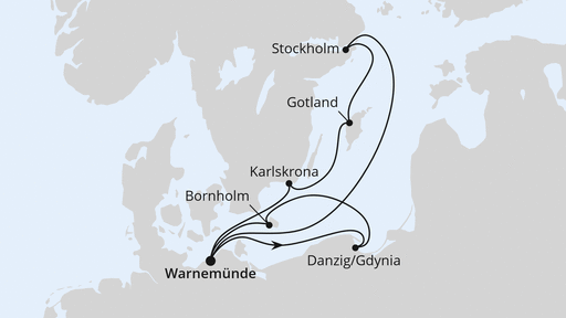 Routenverlauf Schweden mit Danzig & Bornholm ab Warnemünde