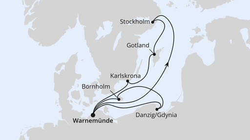 Routenverlauf Schweden mit Danzig & Bornholm ab Warnemünde