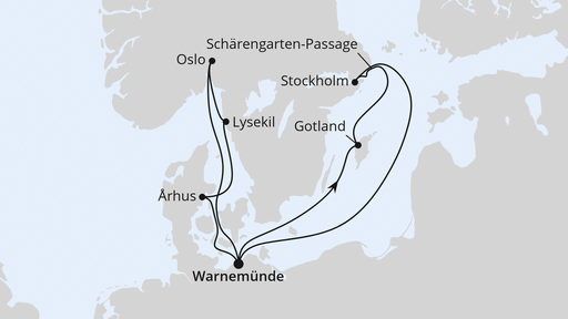 Routenverlauf Skandinavien zu Ostern ab Warnemünde