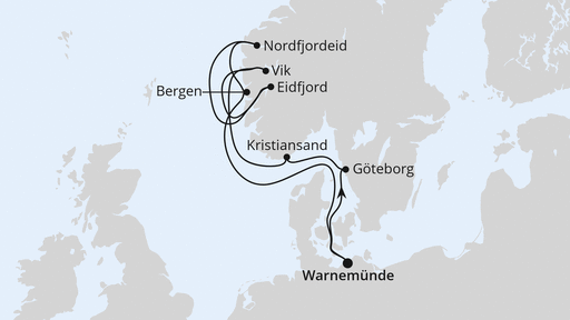 Routenverlauf Norwegens Fjorde ab Warnemünde 2