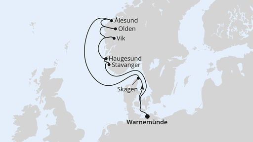 Routenverlauf Norwegens Fjorde ab Warnemünde 2
