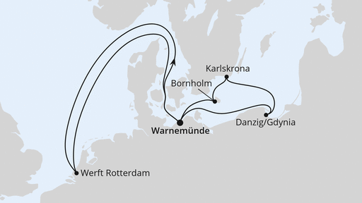 Routenverlauf AIDA Fan Cruise - Ostsee, WM & Werfterlebnis