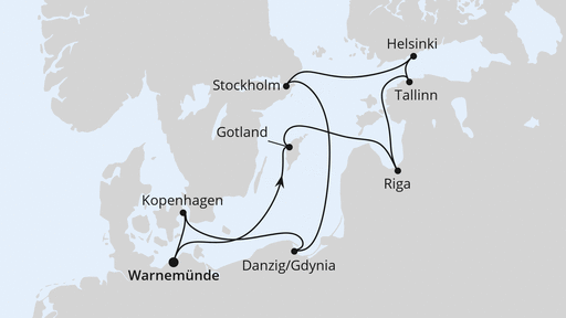 Routengrafik Städte der Ostsee ab Warnemünde 1